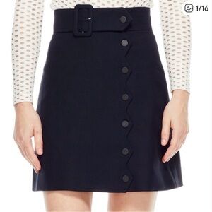 Sandro Paris Laurene Marine Button Front Belted Mini Skirt Navy XS